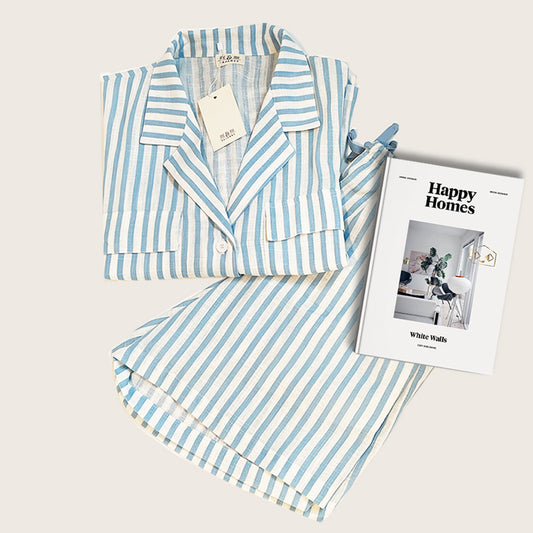 Linen Stripes Blue Short Set