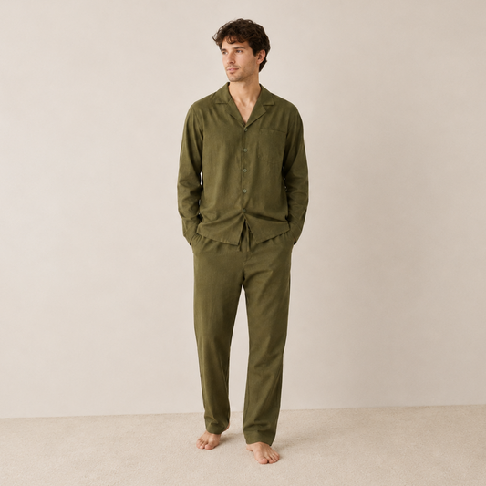 Maurice Army Green Linen Long Sleeves Set