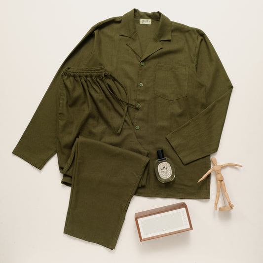Maurice Army Green Linen Long Sleeves Set