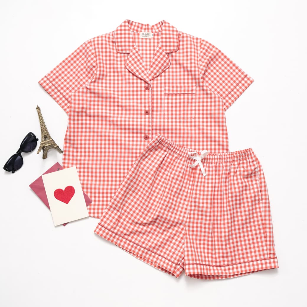 Scarlet Gingham Cotton Short Set - Red