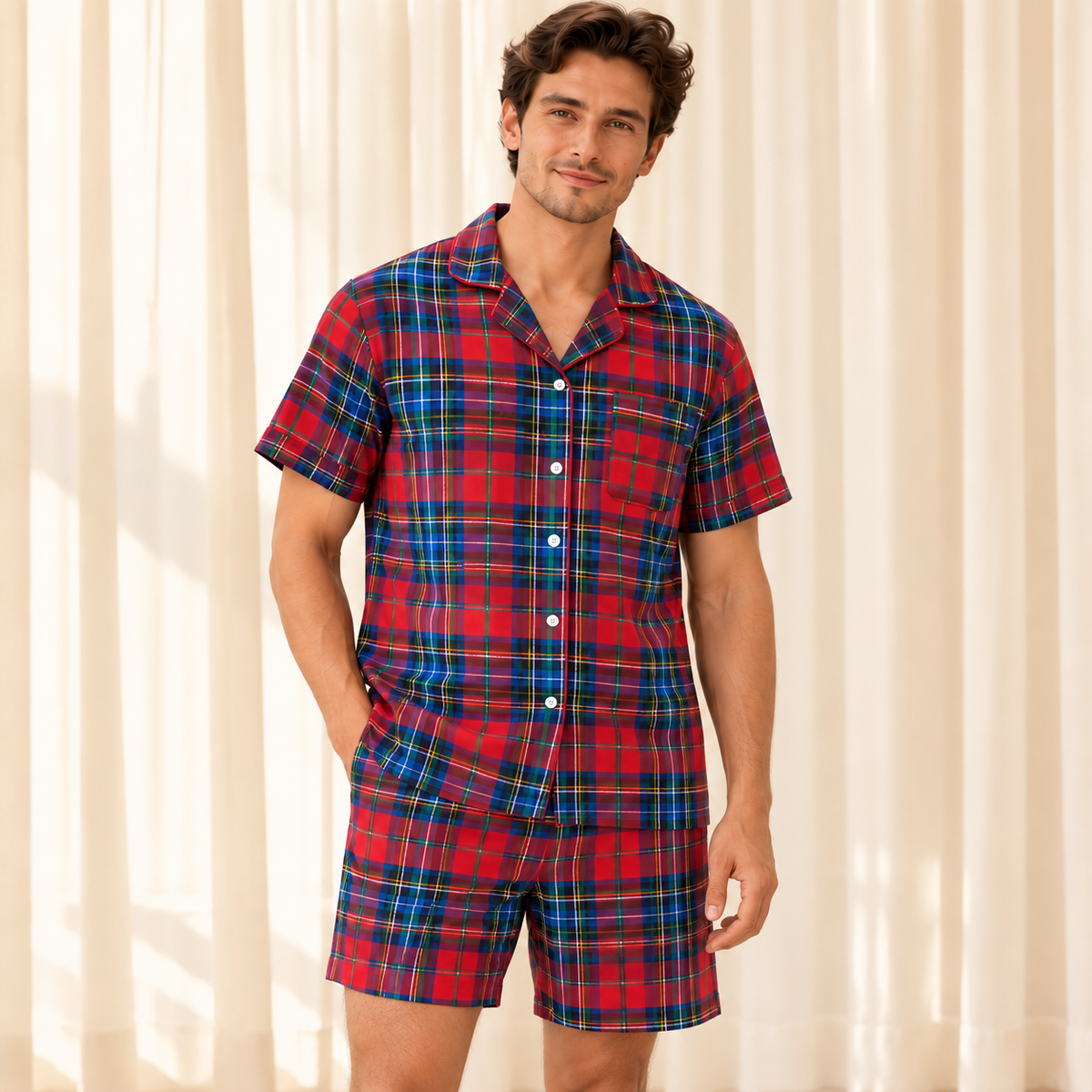 Red Tartan Man Short Set
