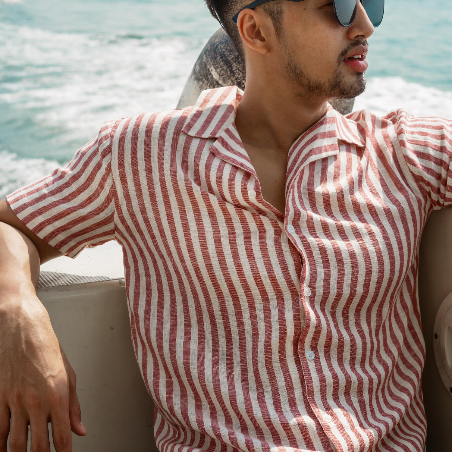 Stripes Red Men Linen Shirt