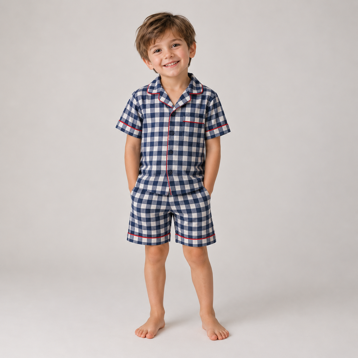 Sailor Flannel Navy Gingham Short Set