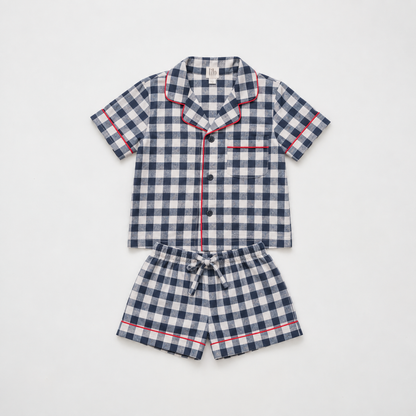 Sailor Flannel Navy Gingham Short Set