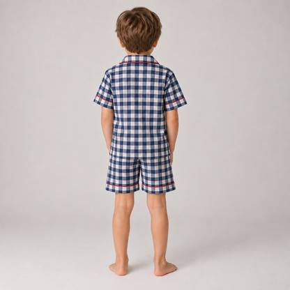 Sailor Flannel Navy Gingham Short Set