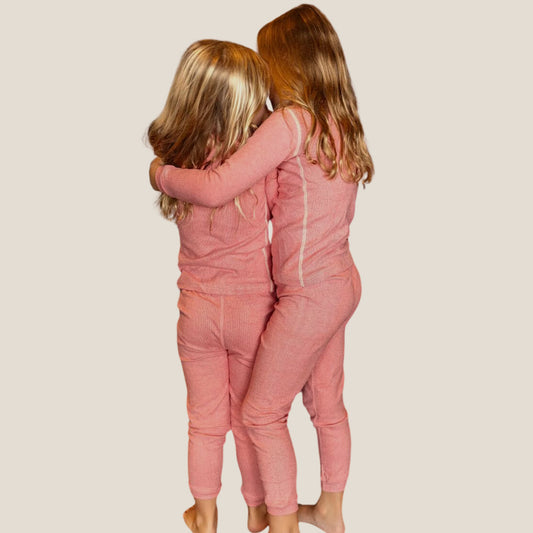 Pink Cream Stitching Longset