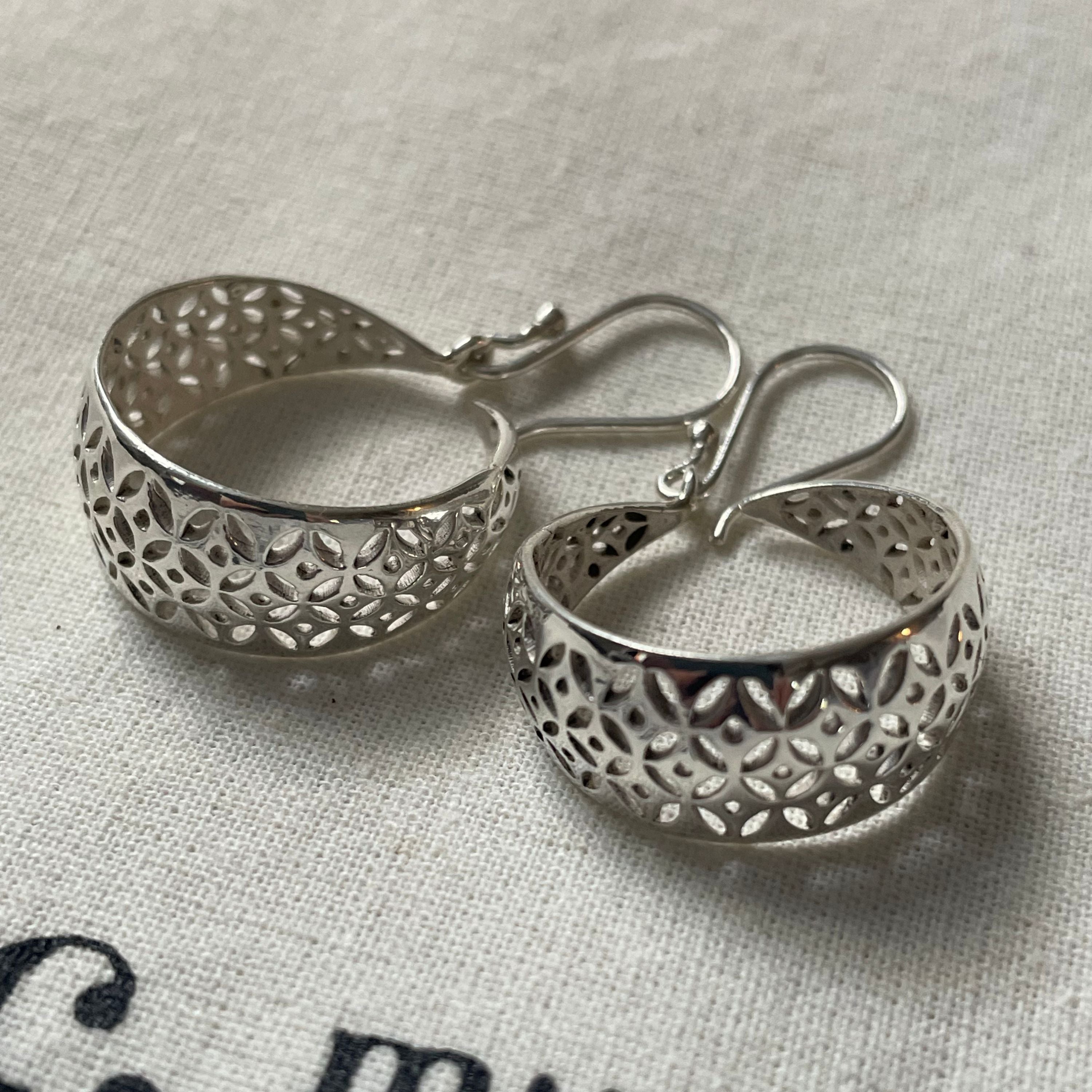 Engraved Hoop Silver Earings