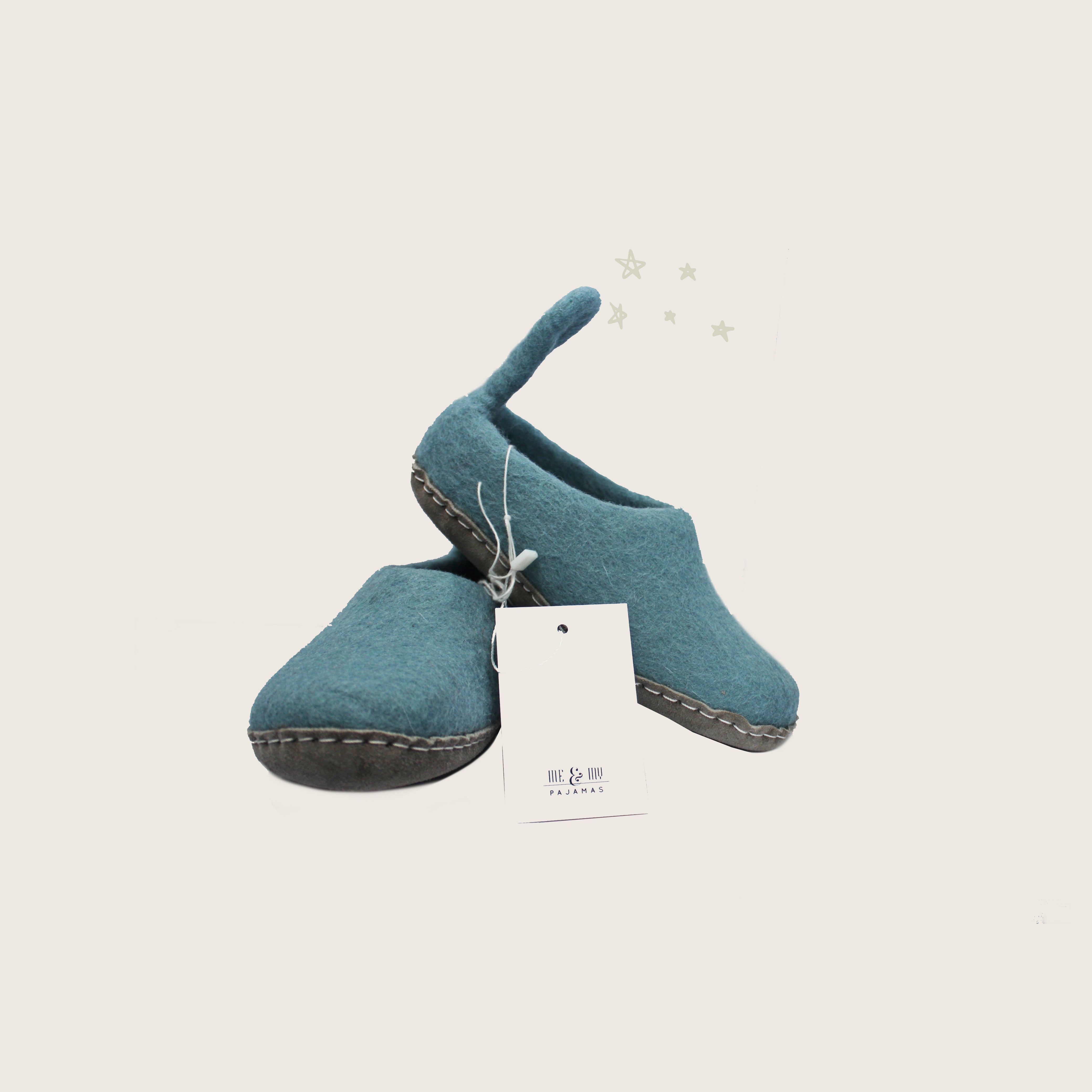 Kids Wool slips on felt slippers - Baby Blue