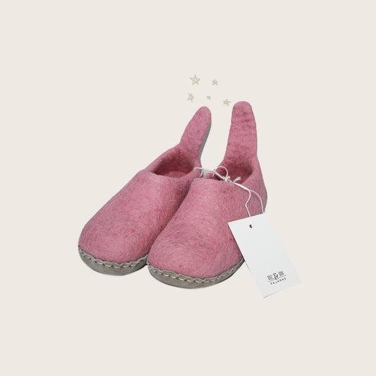 Kids Wool slip on felt slippers - Pink