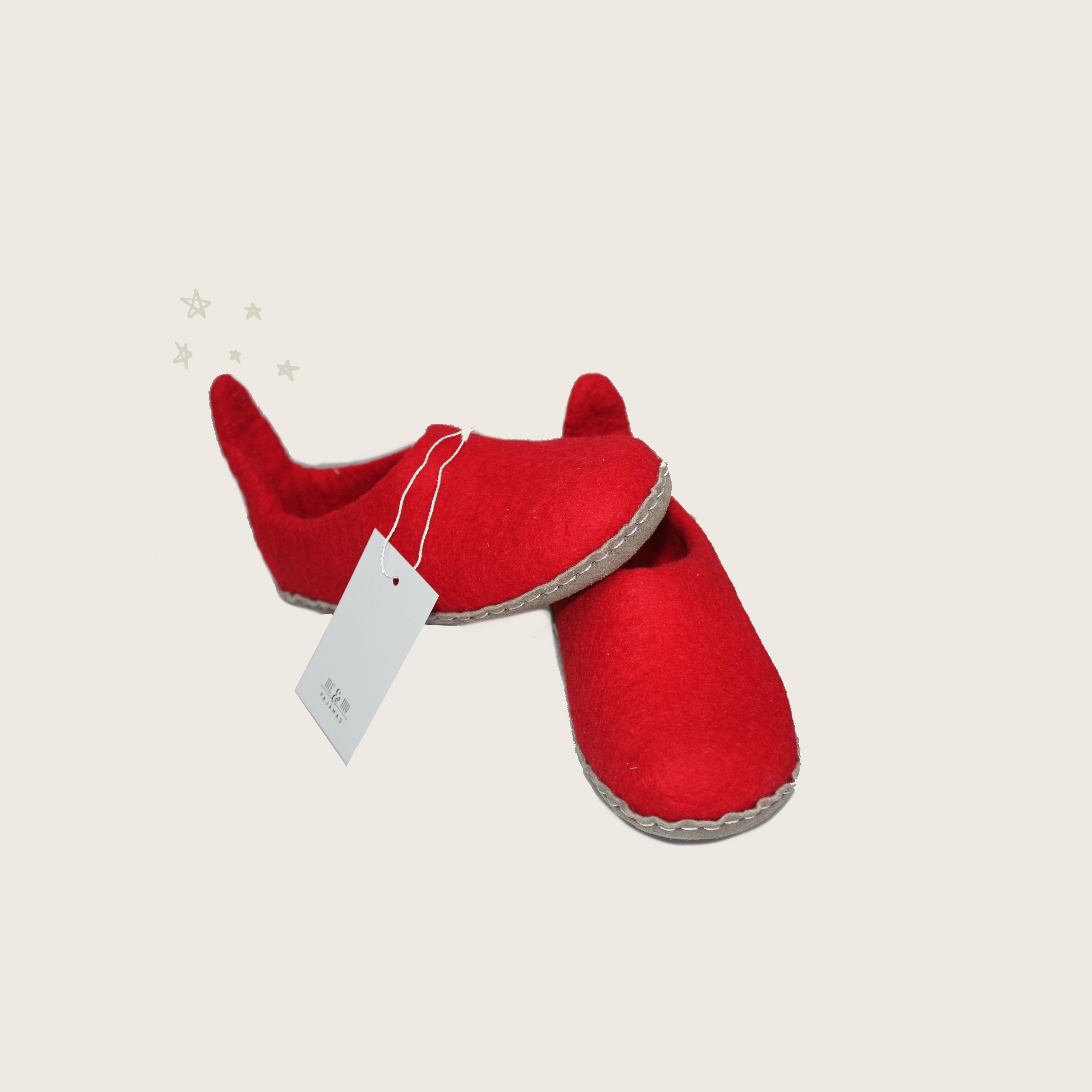 Kids Wool slips on felt slippers - Red