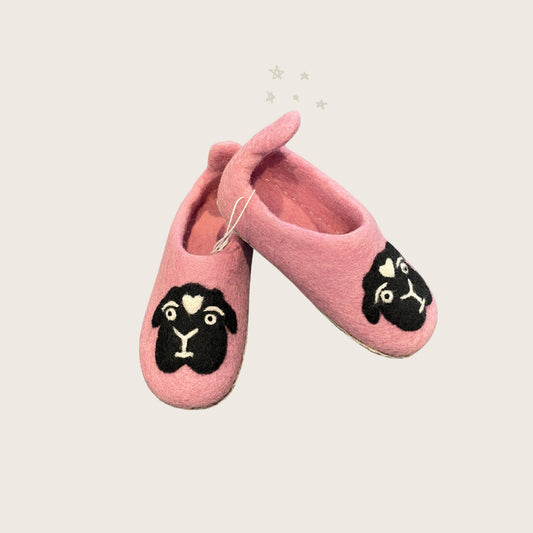 Kids Wool slip on felt slippers - Sheep Pink