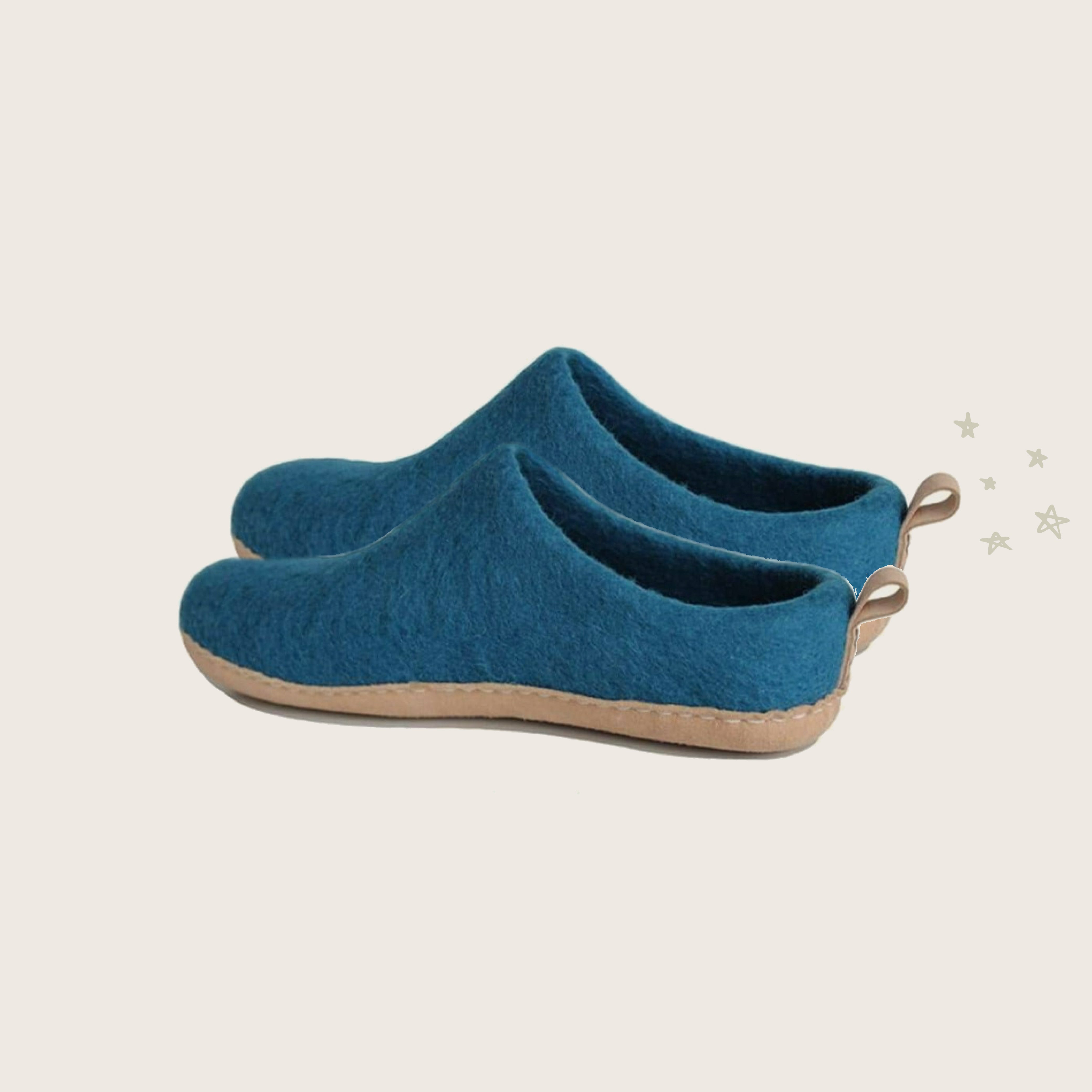 Wool slips on felt slippers - teal