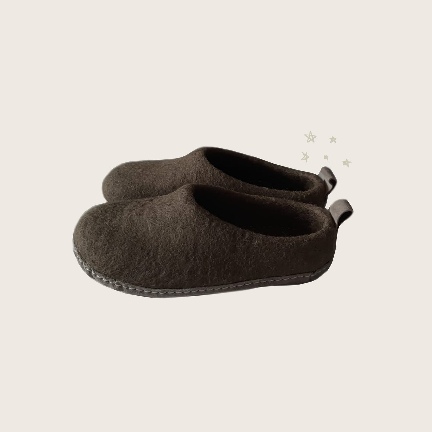 Wool slip on felt slippers - dark brown (size 35)