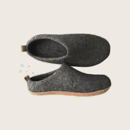 Wool slips on felt slippers - Charcoal (Unisex)