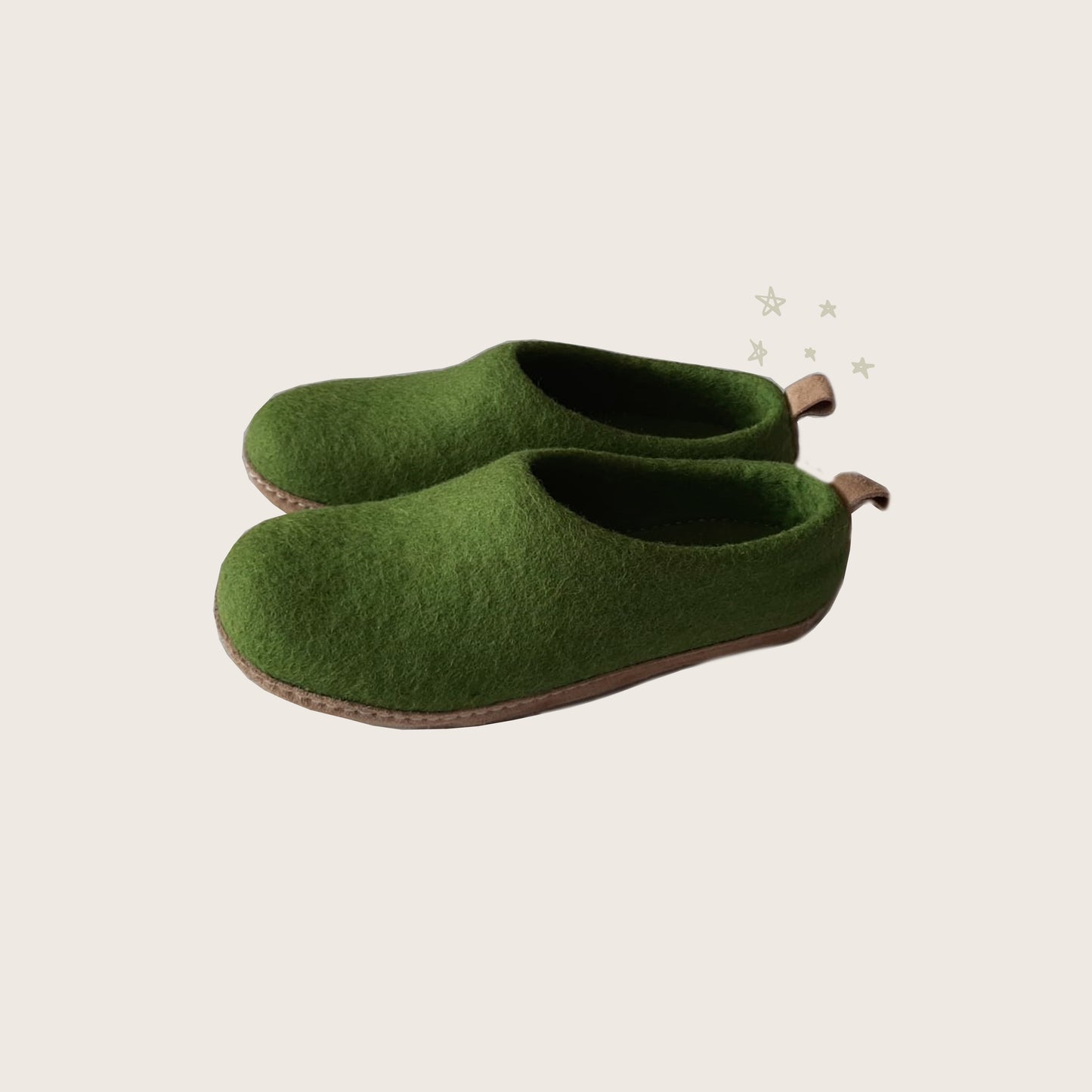Wool slip on felt slippers - Fern (Unisex)