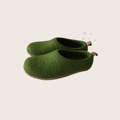 Wool slip on felt slippers - Fern (Unisex)