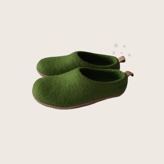 Wool slip on felt slippers - Fern