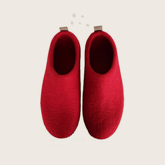 Wool slip on felt slippers - Ruby