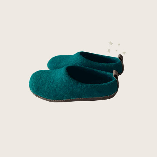 Wool slip on felt slippers - Peacock