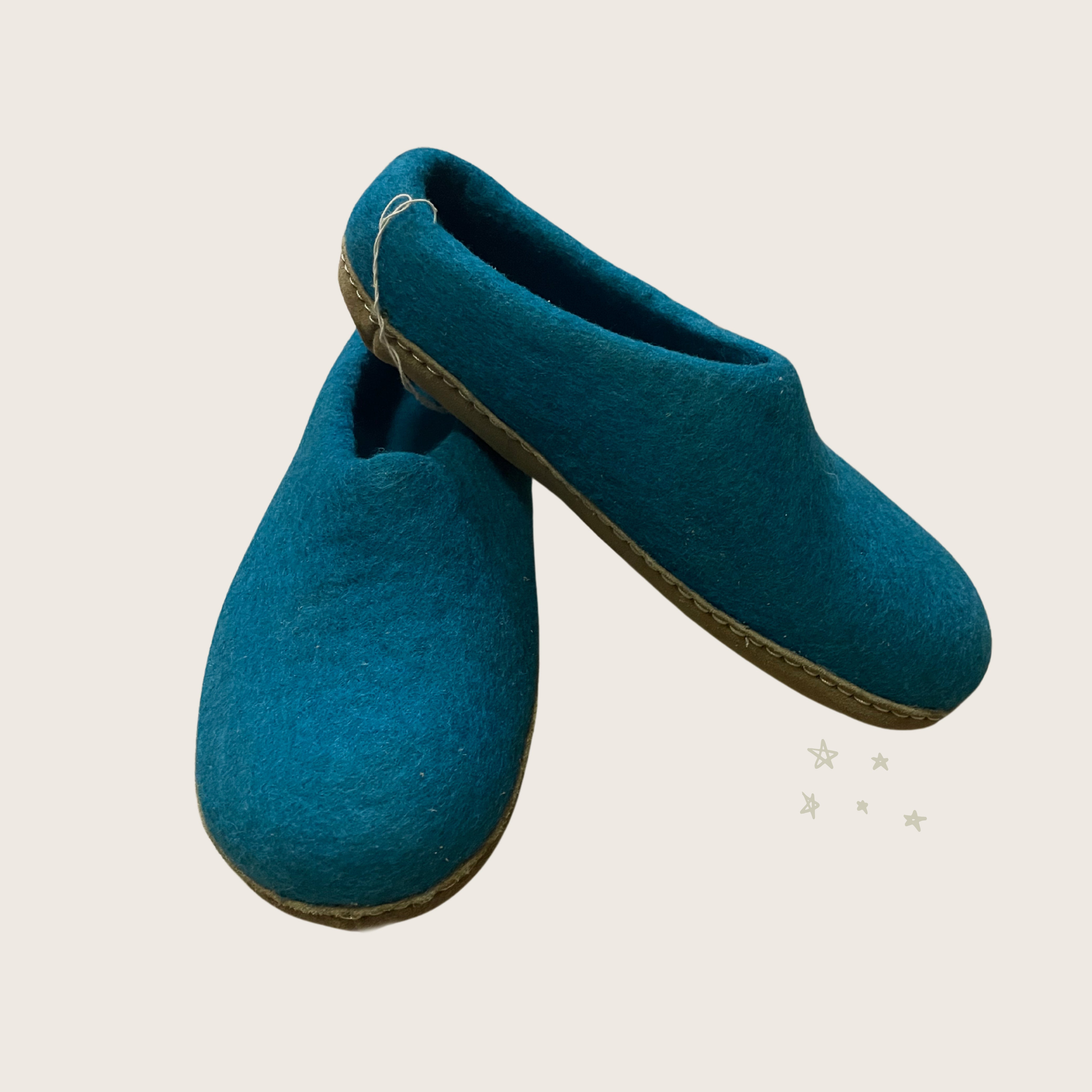 Wool slip on felt slippers - turqouise blue