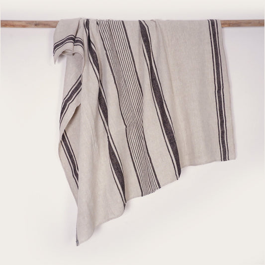 Village Black Linen Blanket - Black