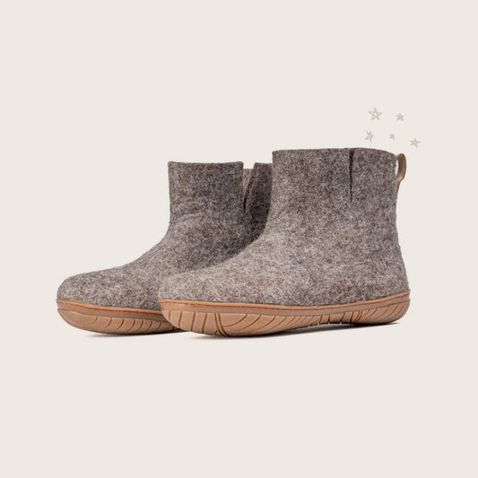 Wool Outdoor Low Boots with Rubber Sole - Pebble Grey