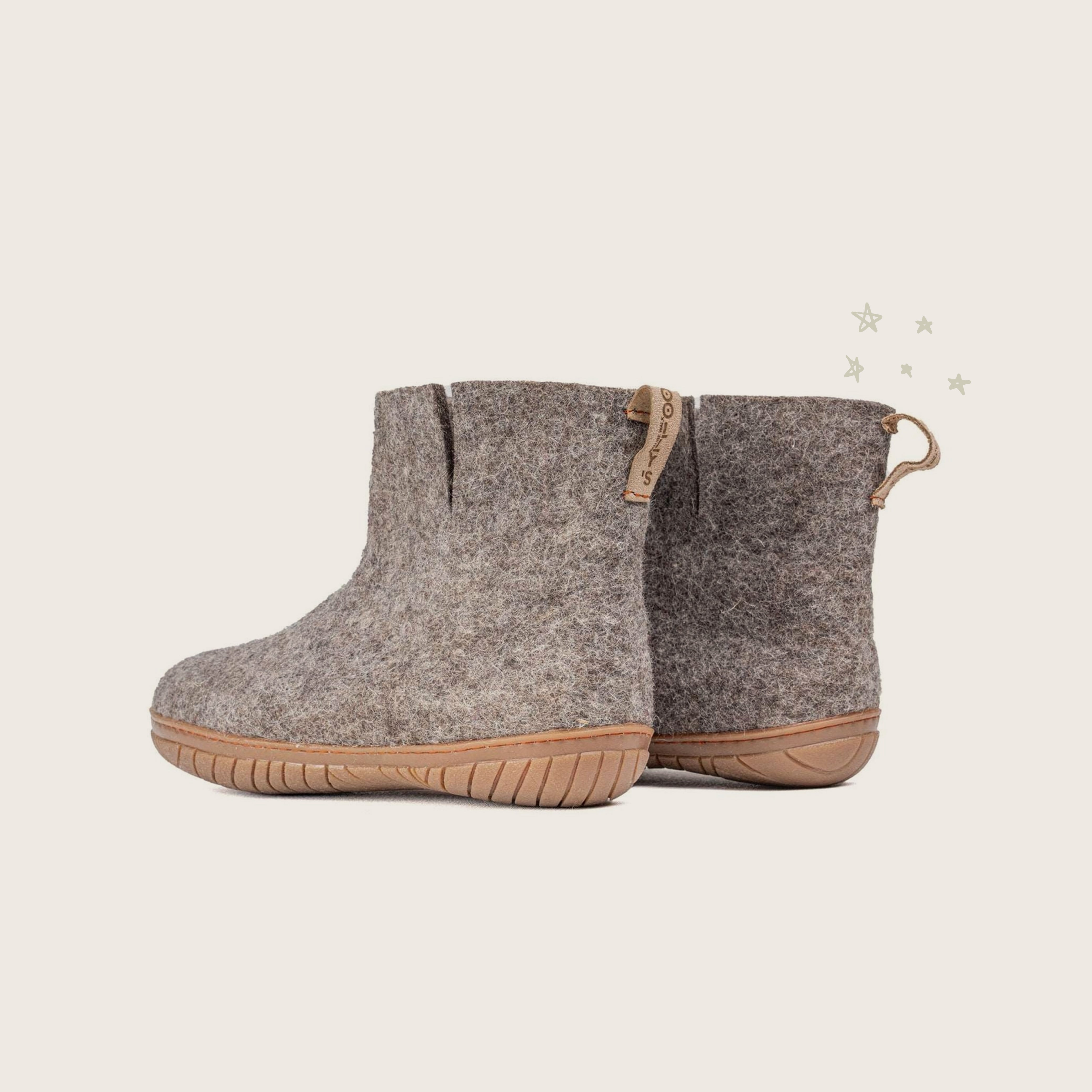 Wool Outdoor Low Boots with Rubber Sole - Natural Brown