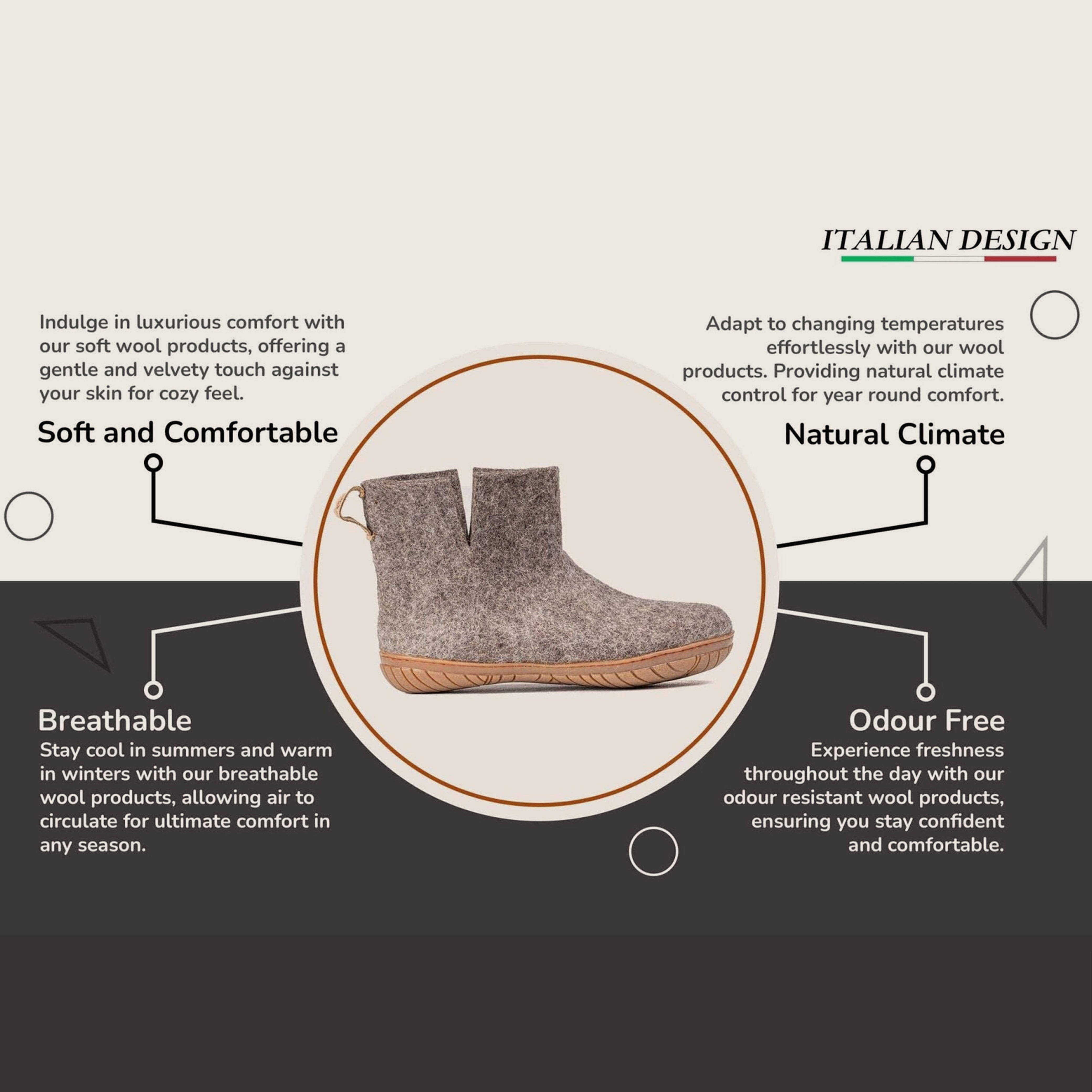 Wool Outdoor Low Boots with Rubber Sole - Natural Brown