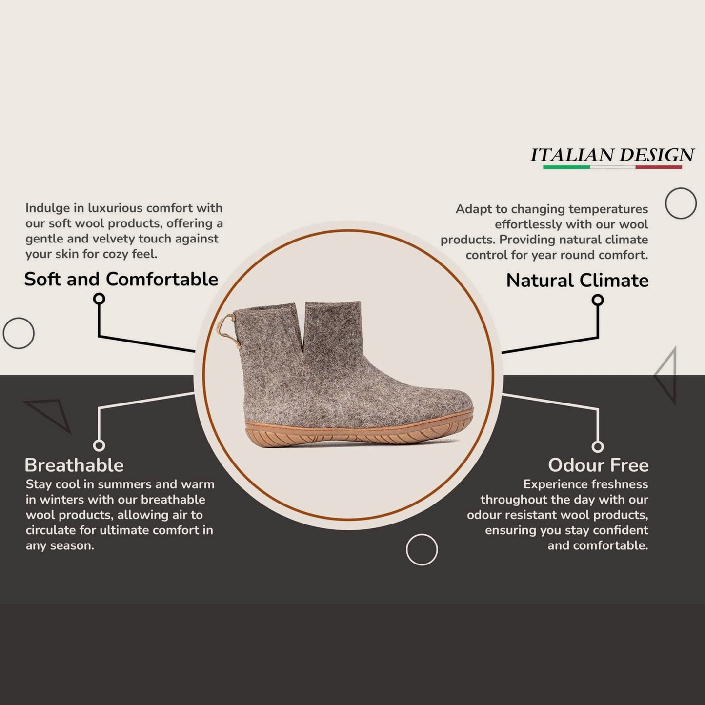 Wool Outdoor Low Boots with Rubber Sole - Pebble Grey