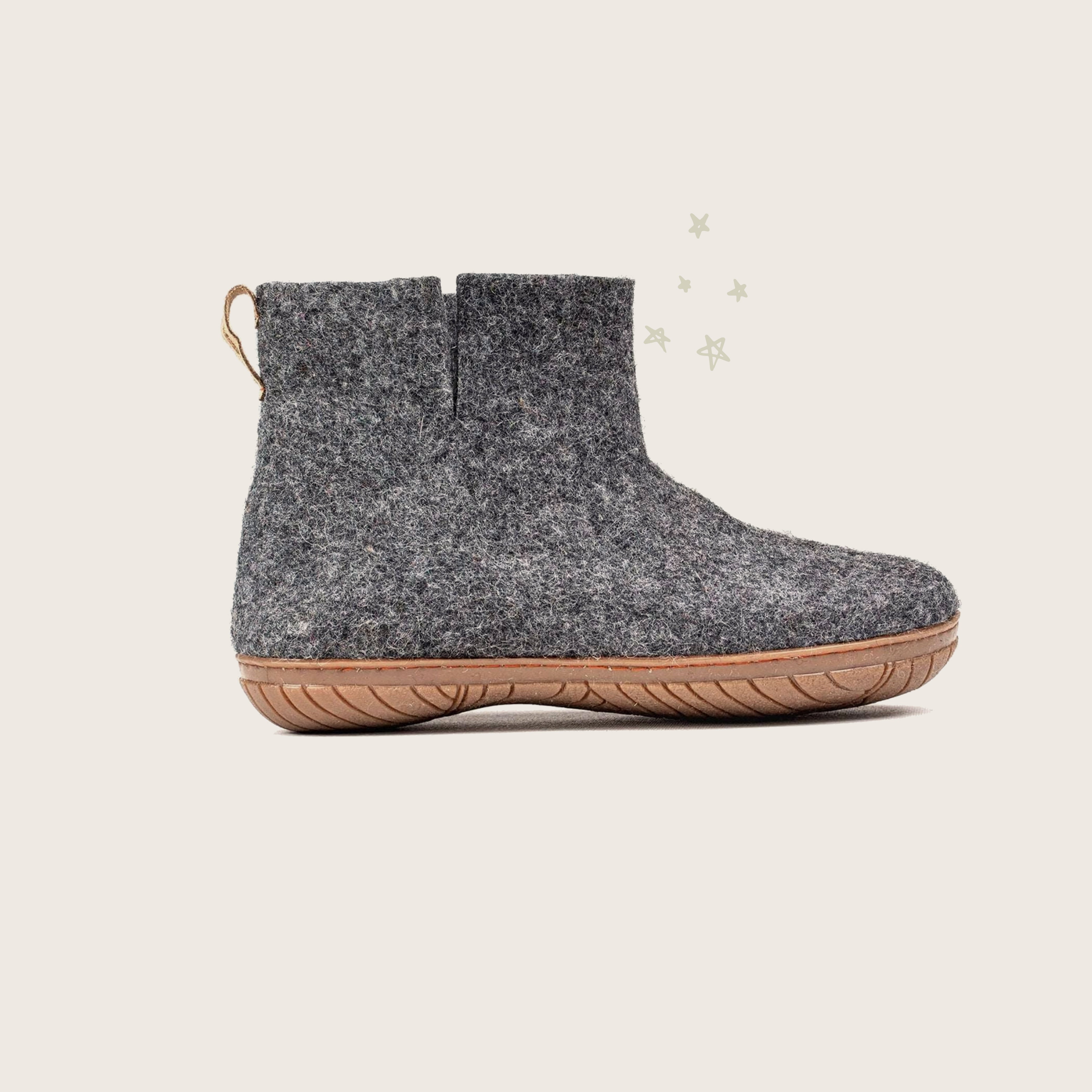 Wool Outdoor Low Boots with Rubber Sole - Charcoal