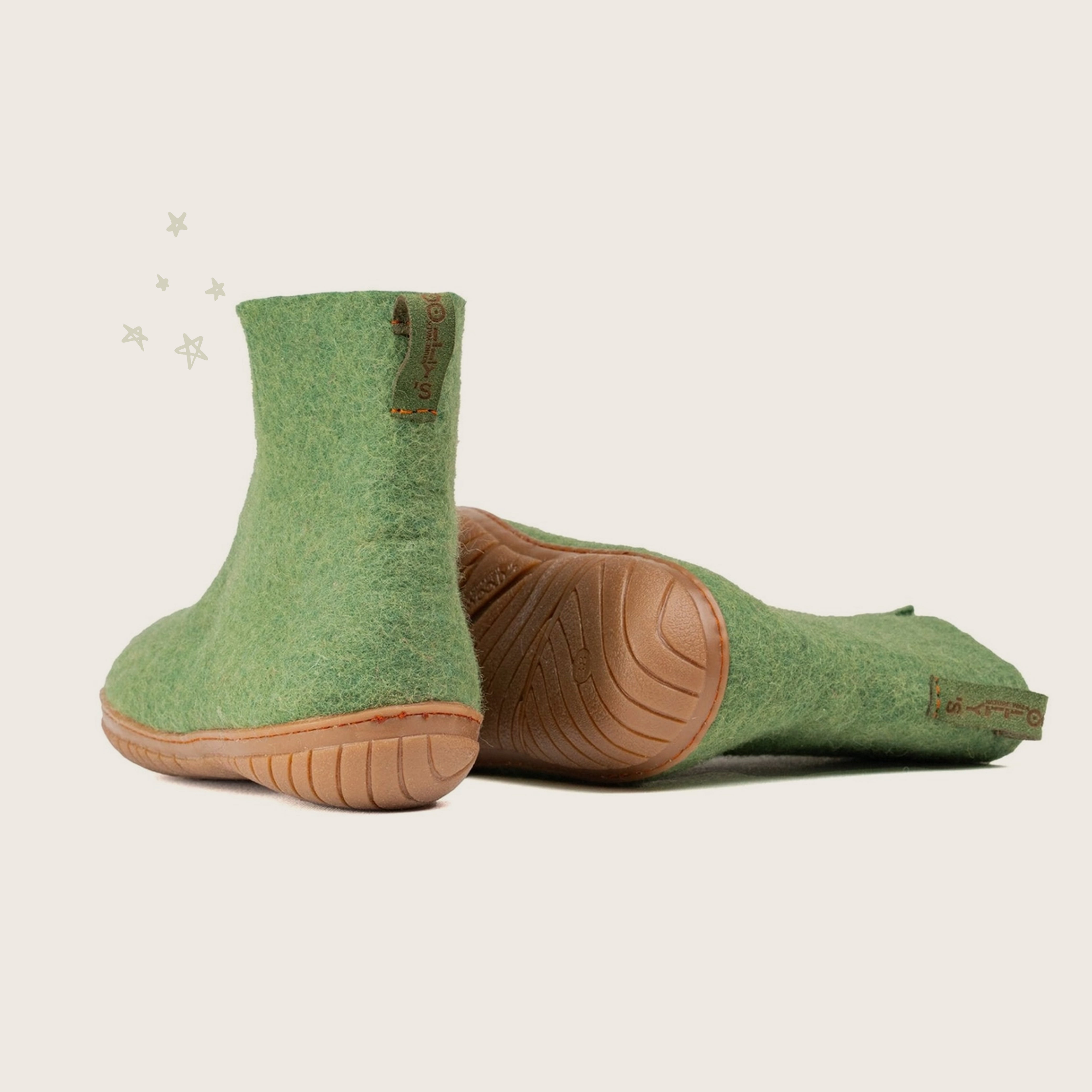 Wool Outdoor Low Boots with Rubber Sole - Green