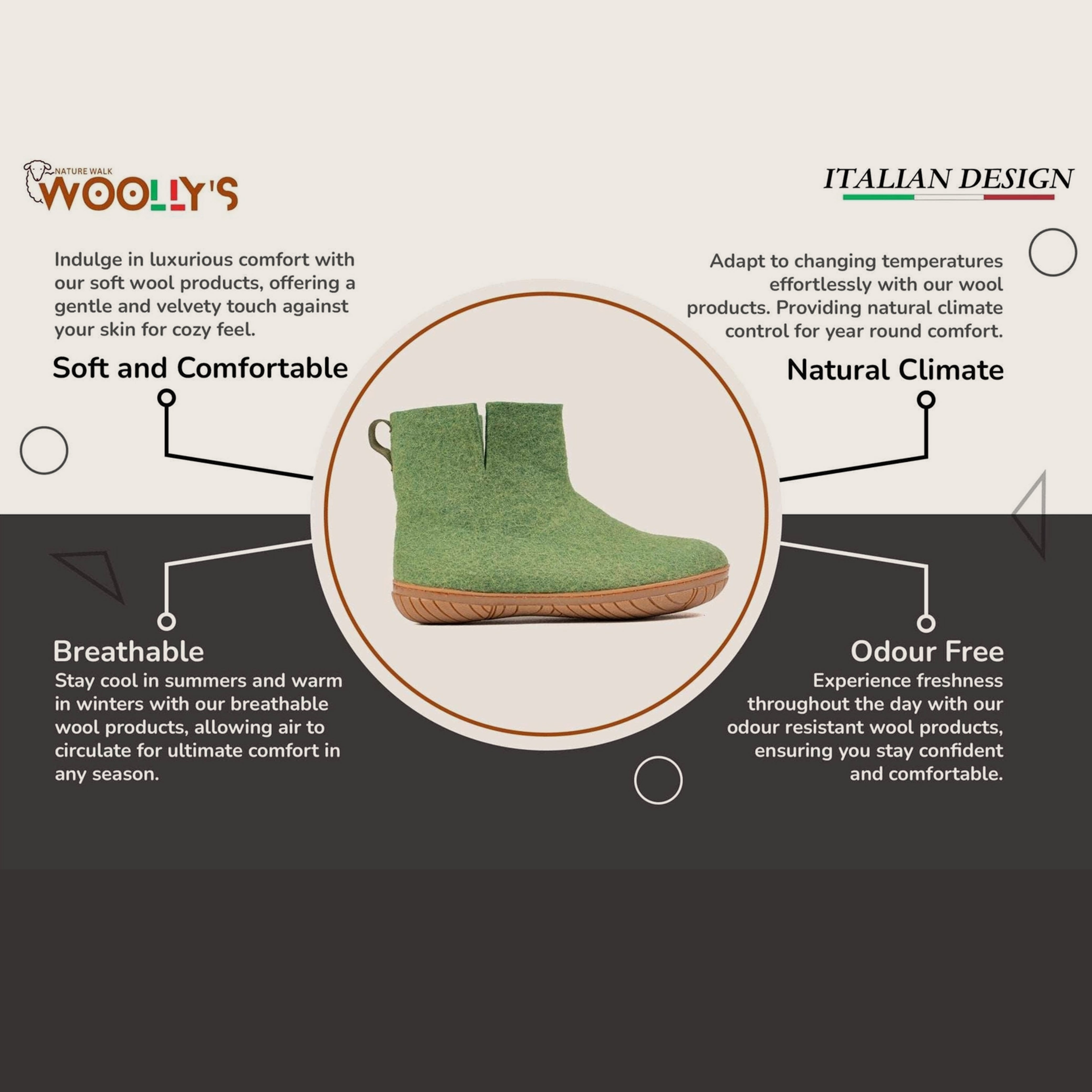 Wool Outdoor Low Boots with Rubber Sole - Green