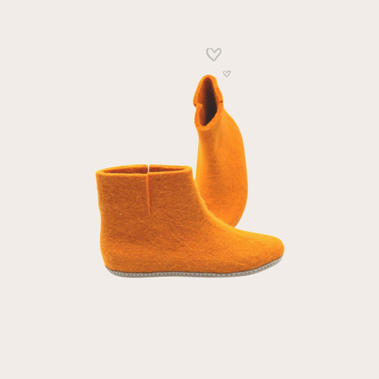 Wool Indoor Low Boots with Suede Sole - Sunset Orange