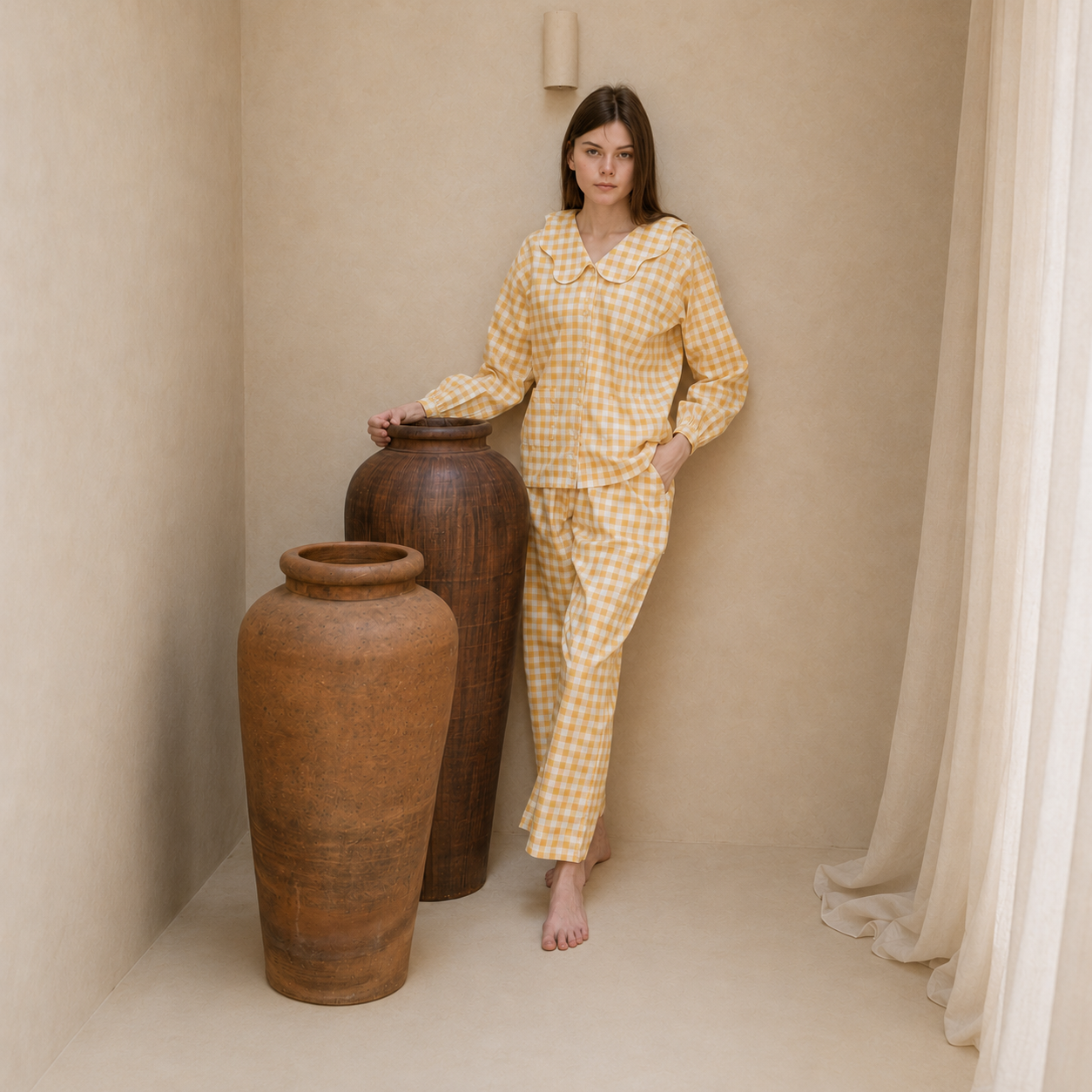 Emelie Yellow Scallop Collar Long Set
