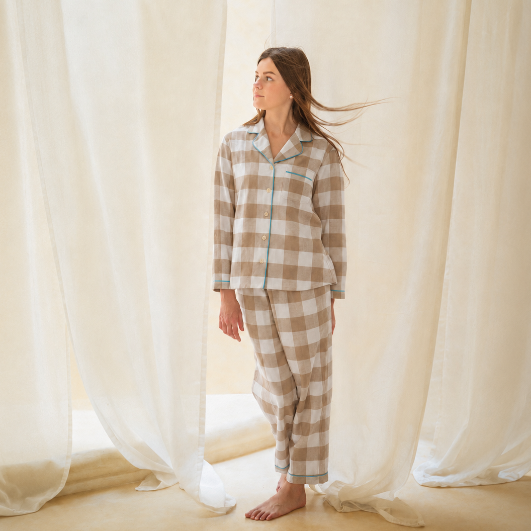Anya Gingham Brown Flannelette Set