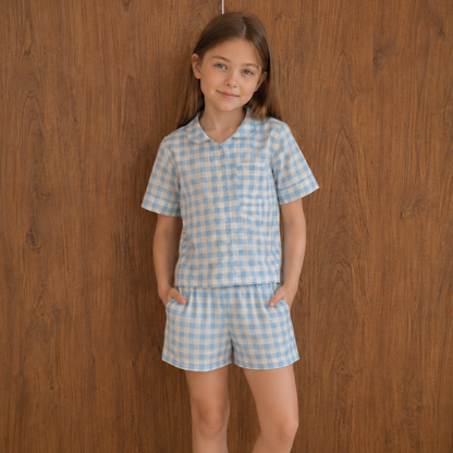 Jane Aqua Gingham Short Set