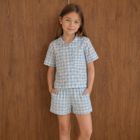 Jane Aqua Gingham Short Set