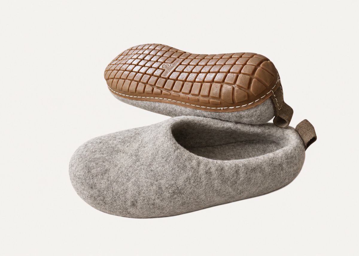 Rubber Sole Wool slip on felt slippers - Ash Grey