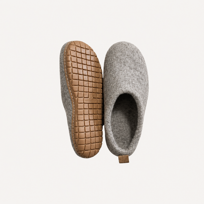 Rubber Sole Wool slip on felt slippers - Ash Grey