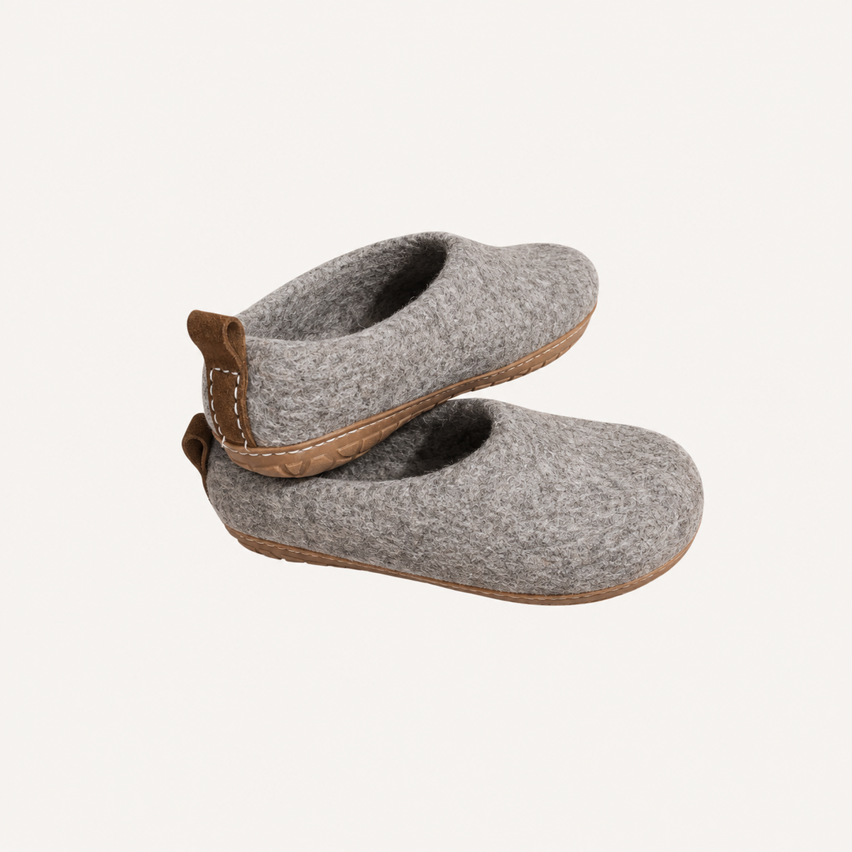 Rubber Sole Wool slip on felt slippers - Ash Grey