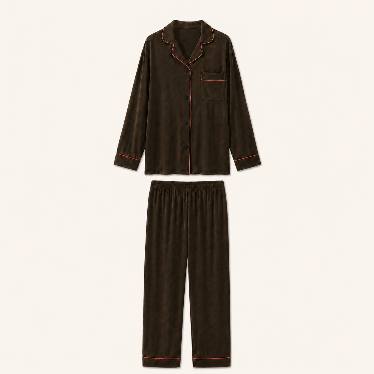 Beatrice Bamboo Chocolate Pink Trimmed Long Sleeves Set