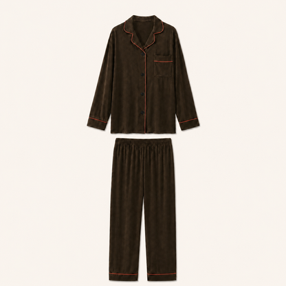 Beatrice Bamboo Chocolate Pink Trimmed Long Sleeves Set