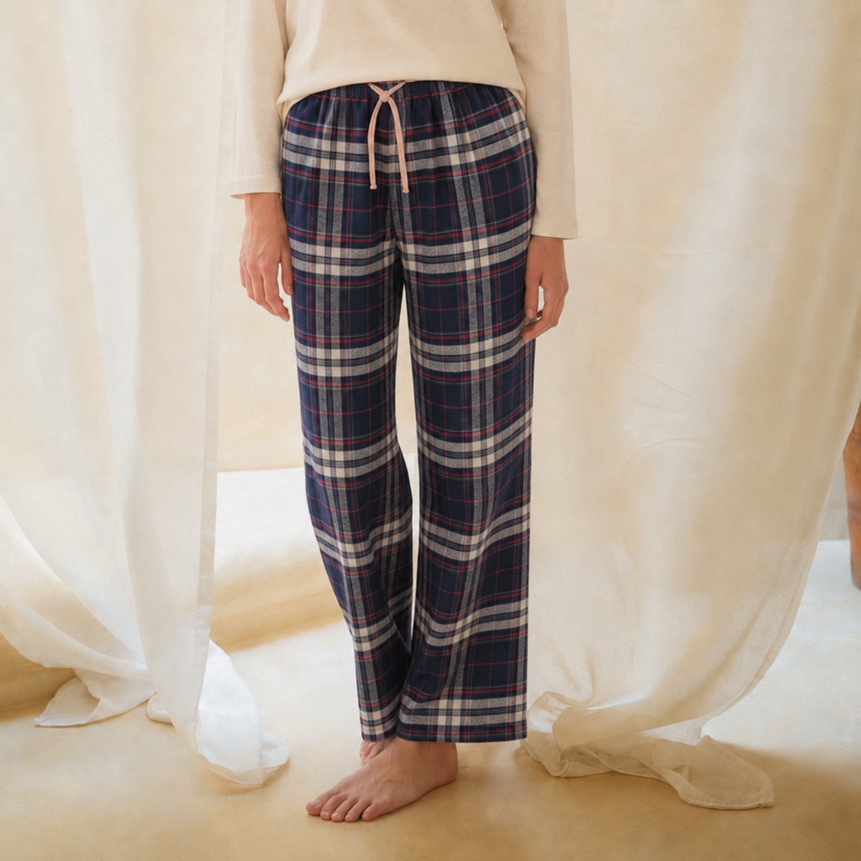 Flannelette Checked Navy Pants (S-M)