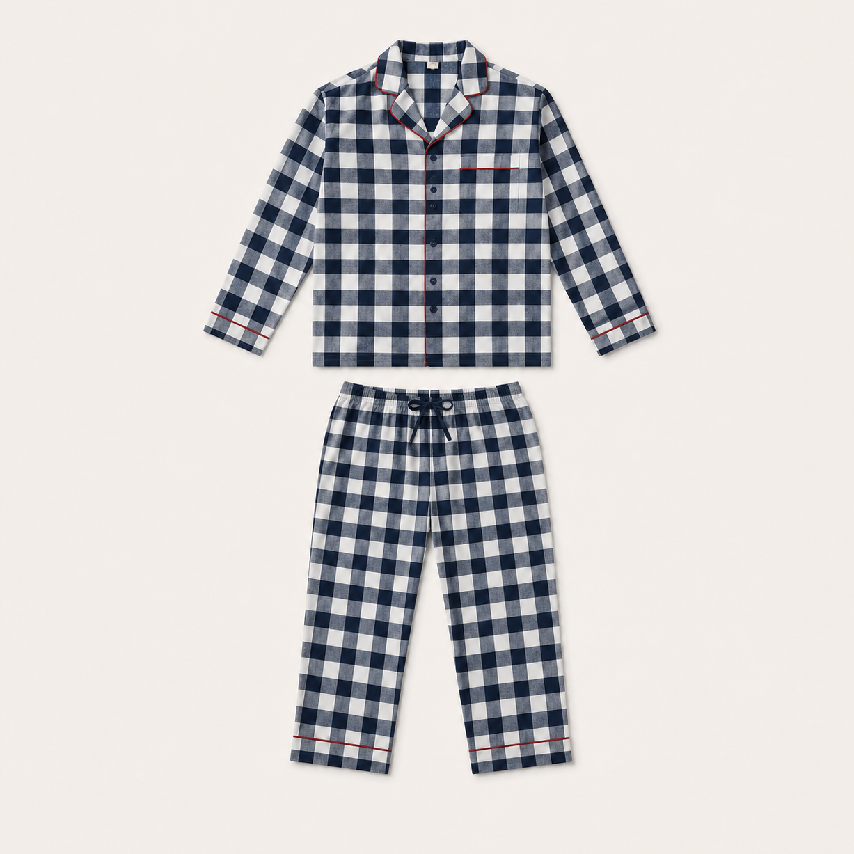 Bleue Navy Gingham Flannelette Longset