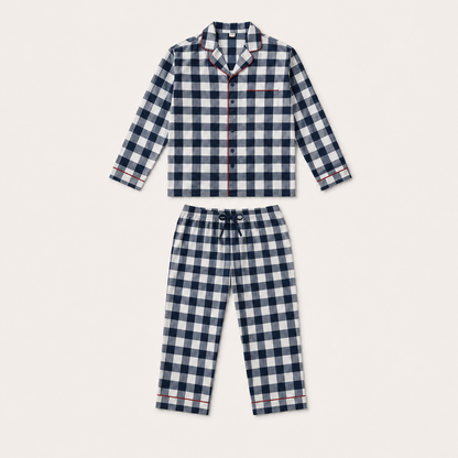 Bleue Navy Gingham Flannelette Longset
