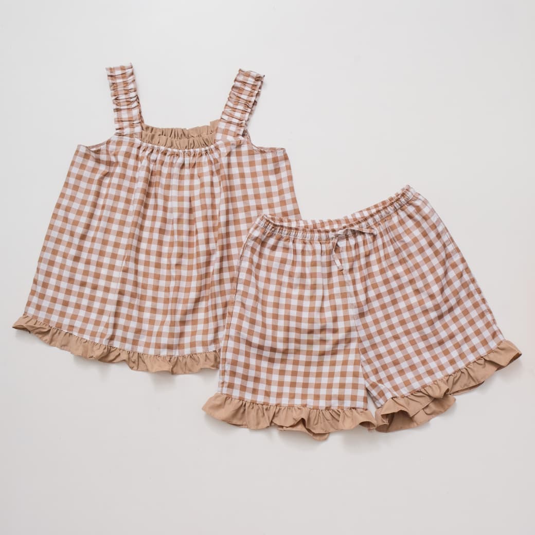 Carmen Gingham Frill Short Set - Mocha