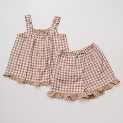 Carmen Gingham Frill Short Set - Mocha
