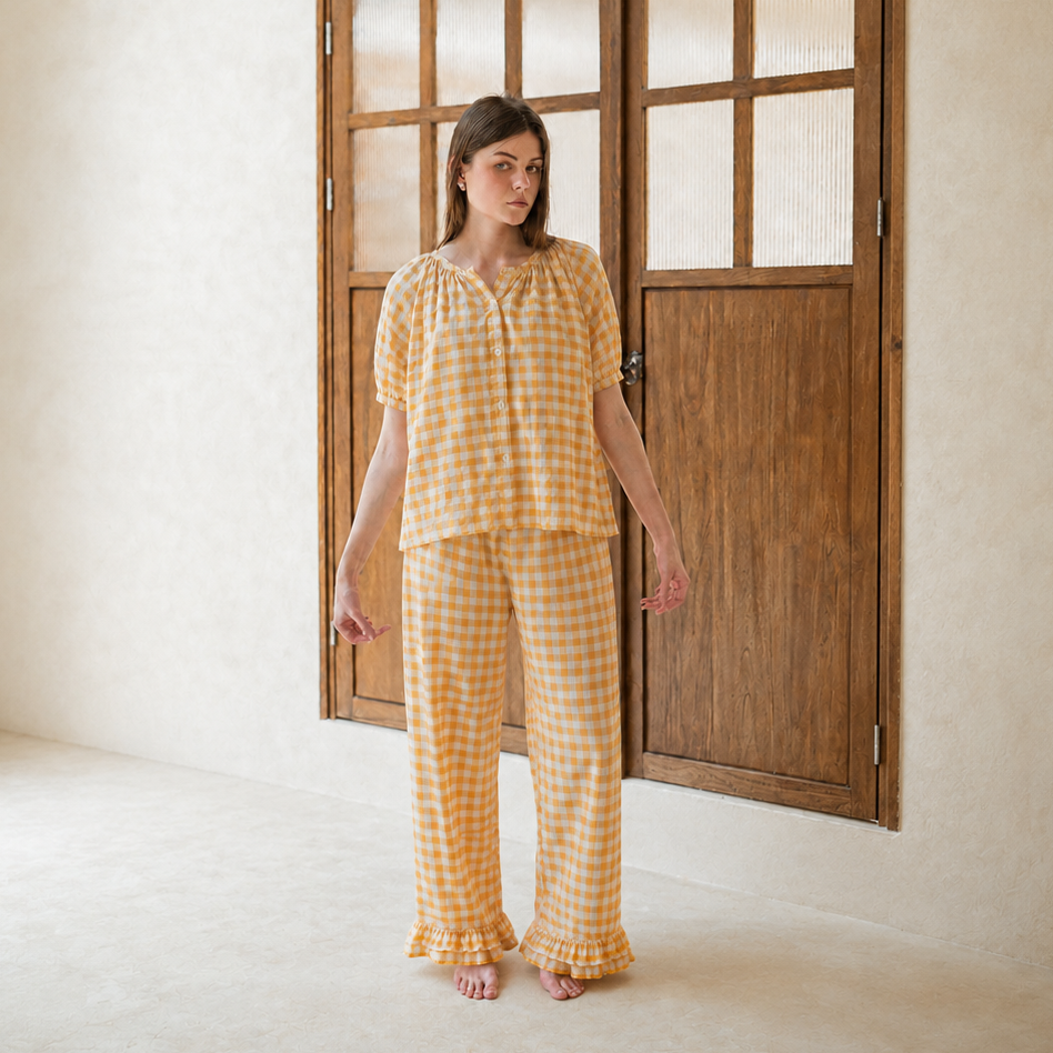 Emma Gingham Yellow Long Set