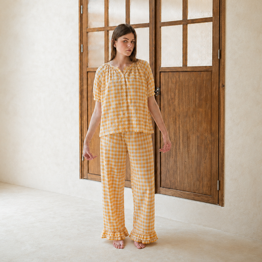 Emma Gingham Yellow Long Set