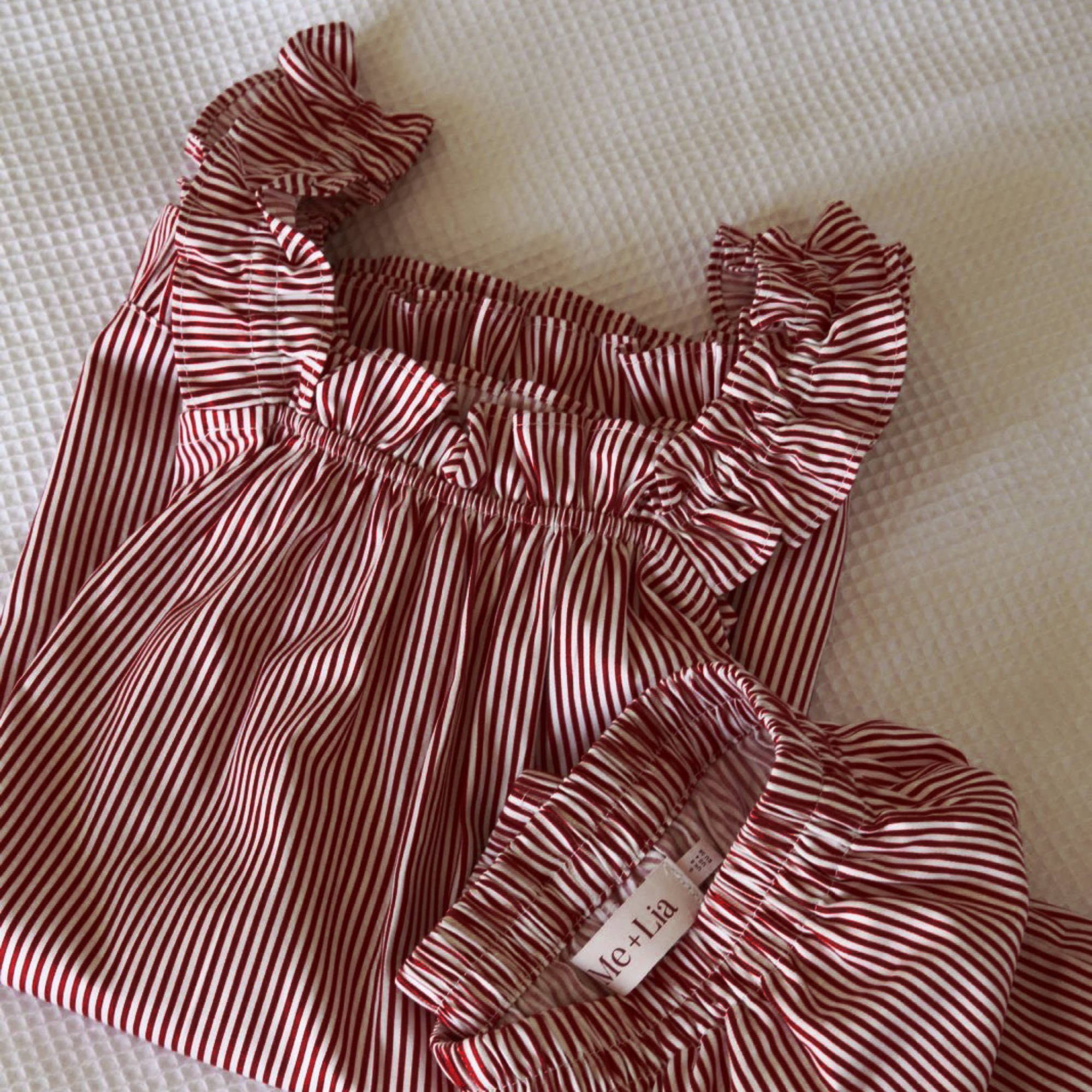 Elle Stripes Cotton Frill Pajama Set - Burgundy (L/XL)
